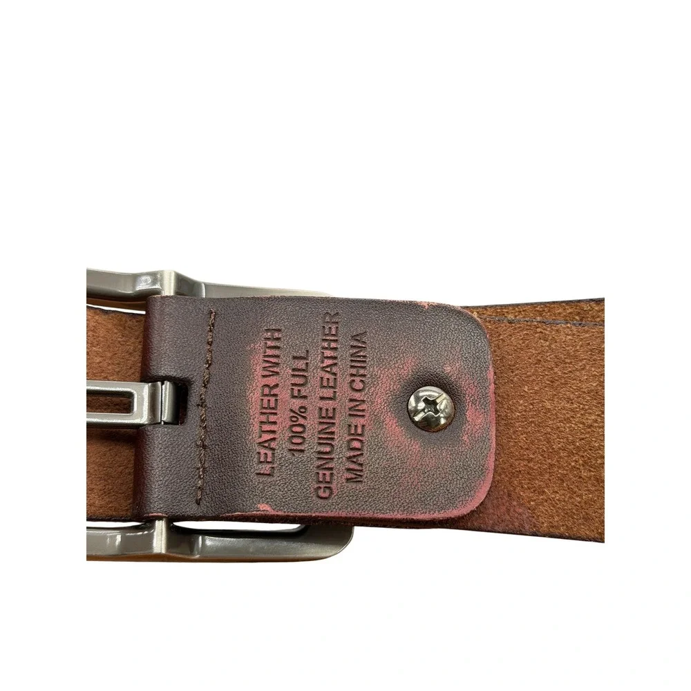 Oveynersin Wide Buckle Belt Mens SZ 43 Brown Leather Casual Classic Full Grain